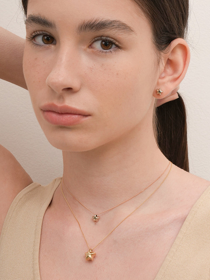 14K Solid Gold Star Golden Layer Cartilage Earring 18G