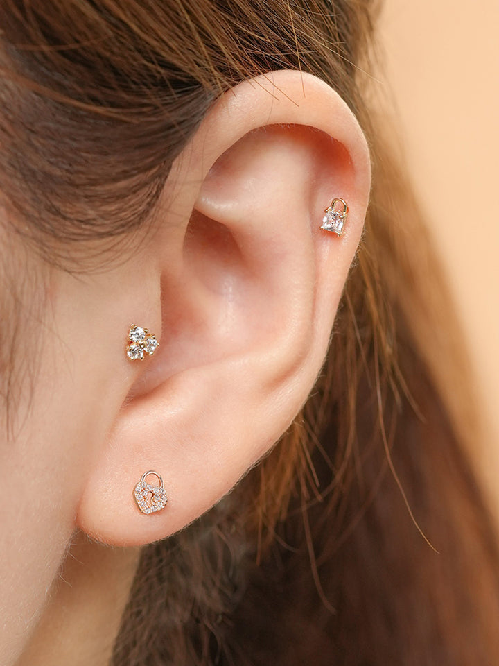 14K Gold Heart Love Lock Cartilage Earring 18G16G