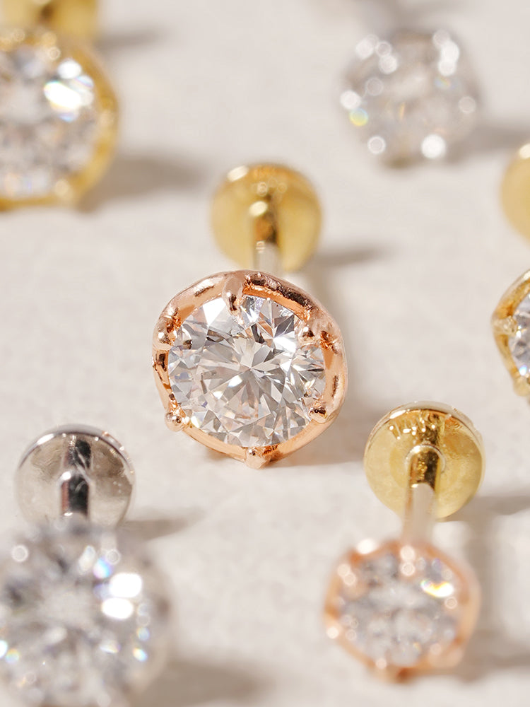 14K Solid Gold Lab Diamond Grace Internally Threaded Labret Piercing 20G