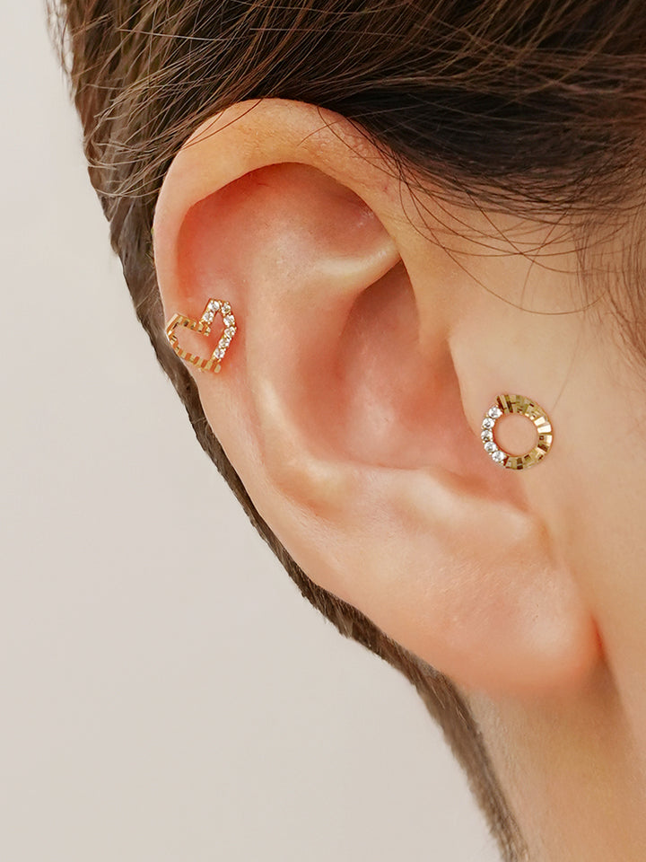 14K Solid Gold Jackpot Round Cut Cubic Cartilage Earring 20G