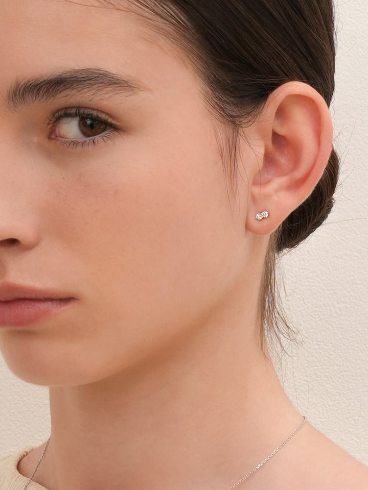 14K Solid Gold Lab Diamond Two Stone Two Way Cartilage Earring 20G18G16G