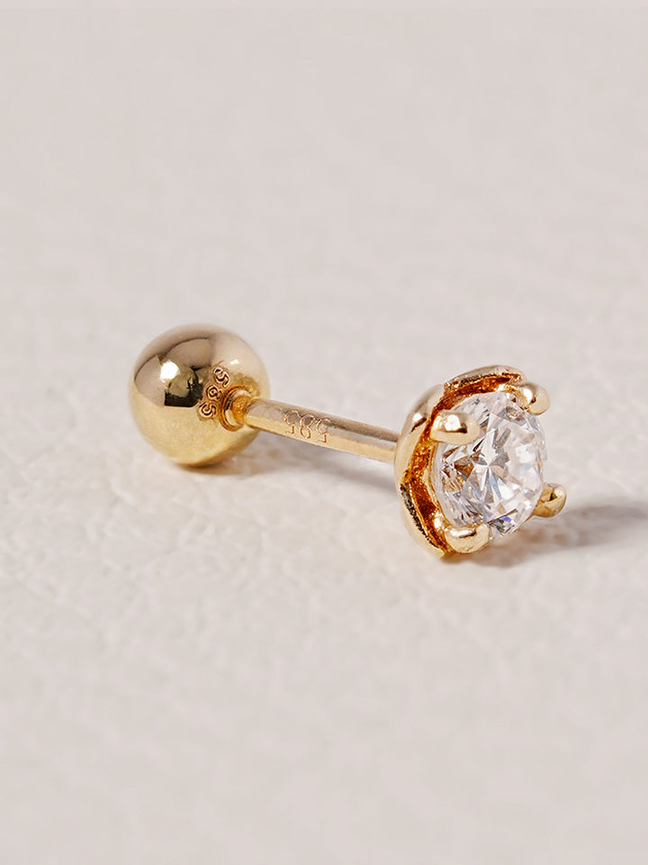 14K Solid Gold Lab Diamond Classic Square Cartilage Earring 20G18G16G