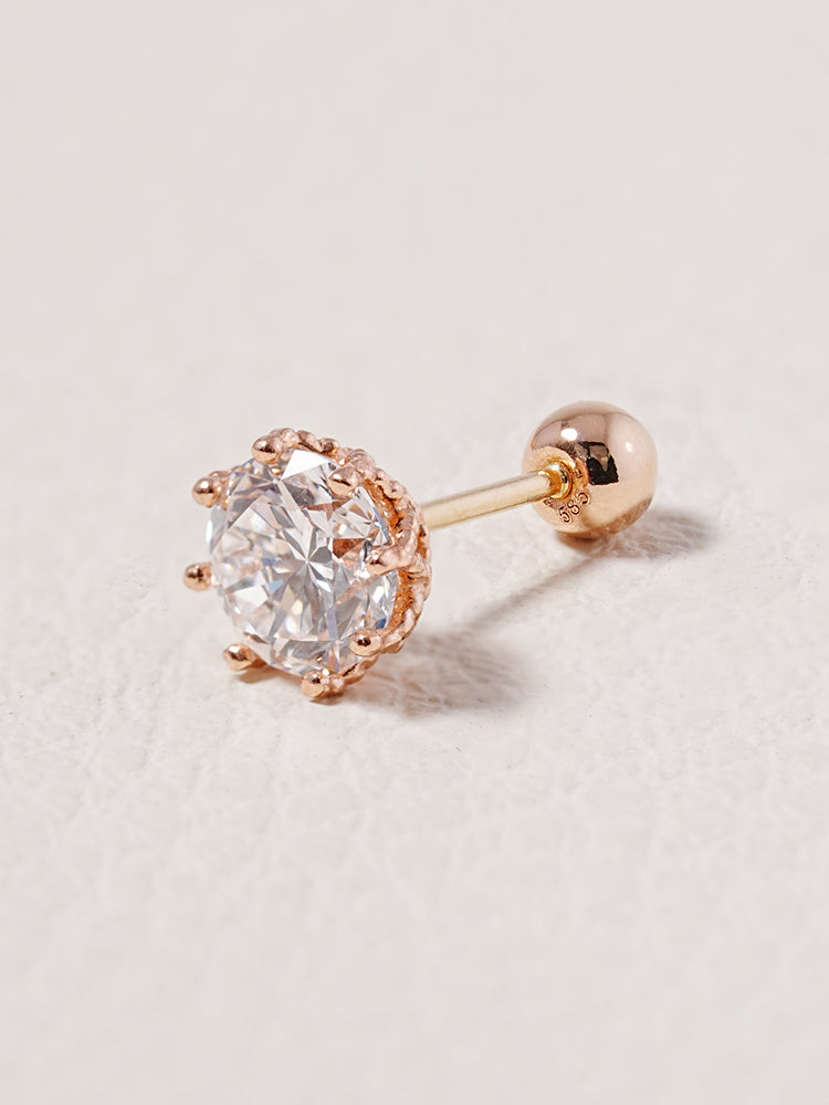 14K Solid Gold Lab Diamond Queen's Bloom Cartilage Earring 20G18G16G