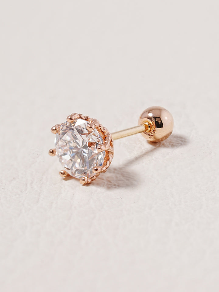 14K Solid Gold Lab Diamond Queen's Bloom Cartilage Earring 20G18G16G