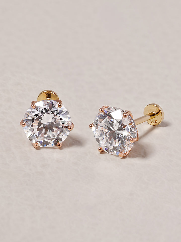 14K Solid Gold Lab Diamond Shine Classic Internally Threaded Labret Piercing 20G