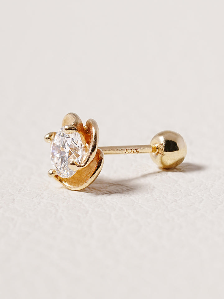 14K Solid Gold Lab Diamond Rose Cartilage Earring 20G18G16G