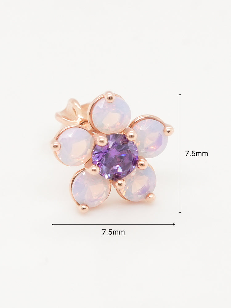 14K Solid Gold Lilac Blossom Cartilage Earring 18G16G