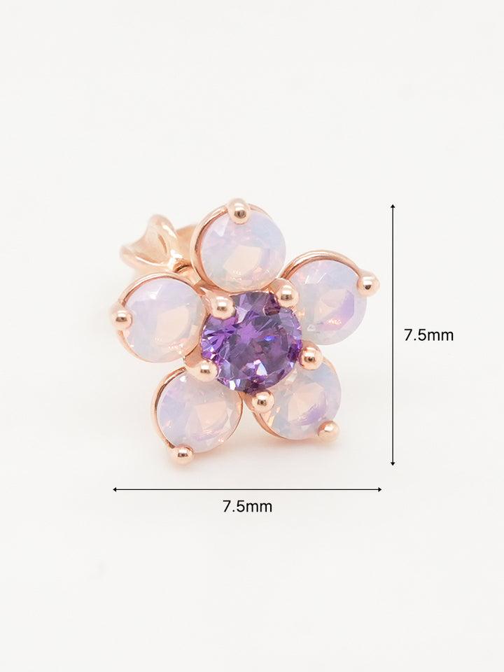 14K Solid Gold Lilac Blossom Cartilage Earring 18G16G
