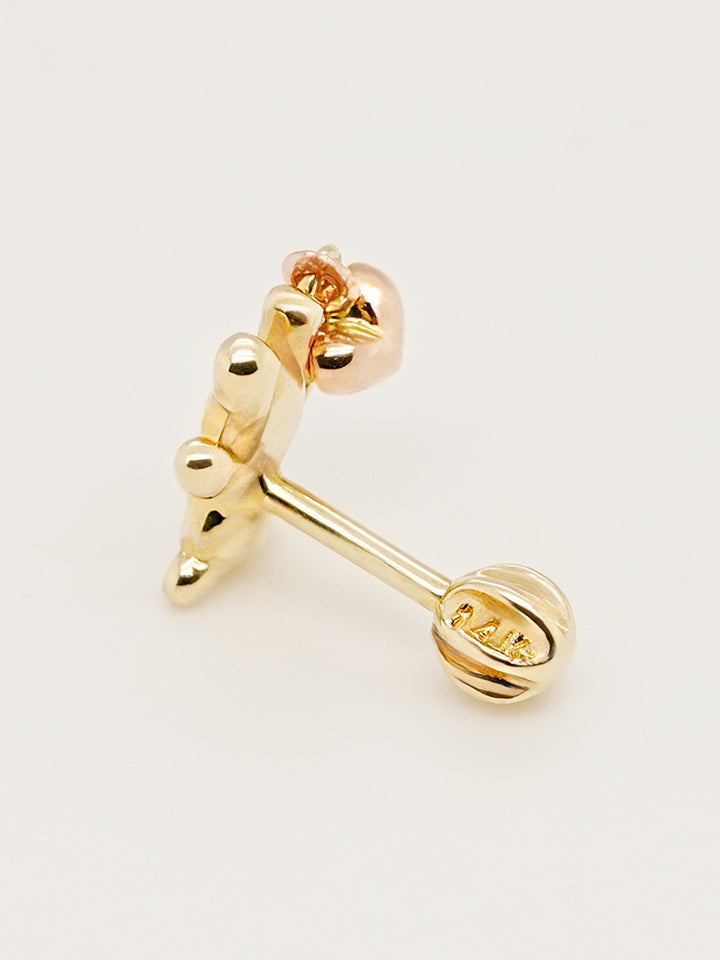 14K Gold Love Heart Bear Cartilage Earring 18G16G