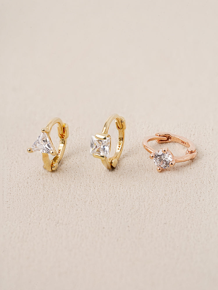 14K Solid Gold Mini Point Cubic Cartilage Hoop Earring