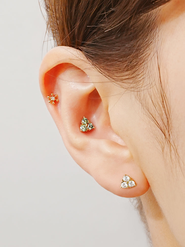 14K Solid Gold Moissanite Dia Trio Internally Threaded Labret Piercing 20G