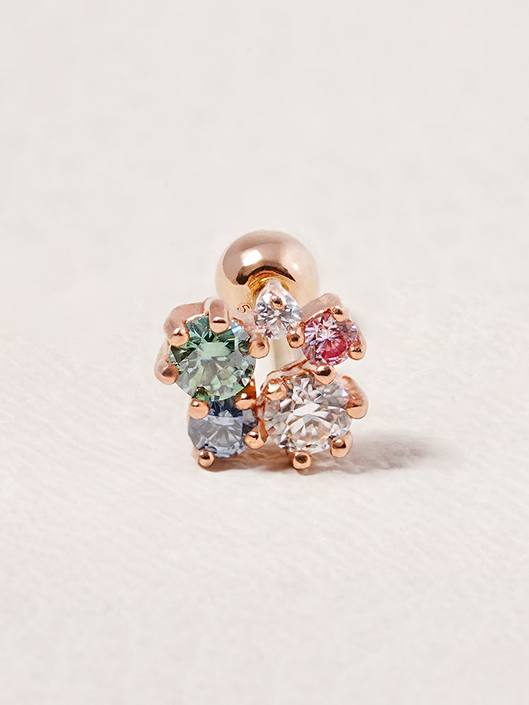 14K Solid Gold Moissanite Dia Five Sparkle Cartilage Earring 20G