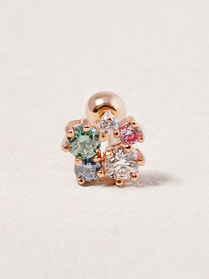 14K Solid Gold Moissanite Dia Five Sparkle Cartilage Earring 20G