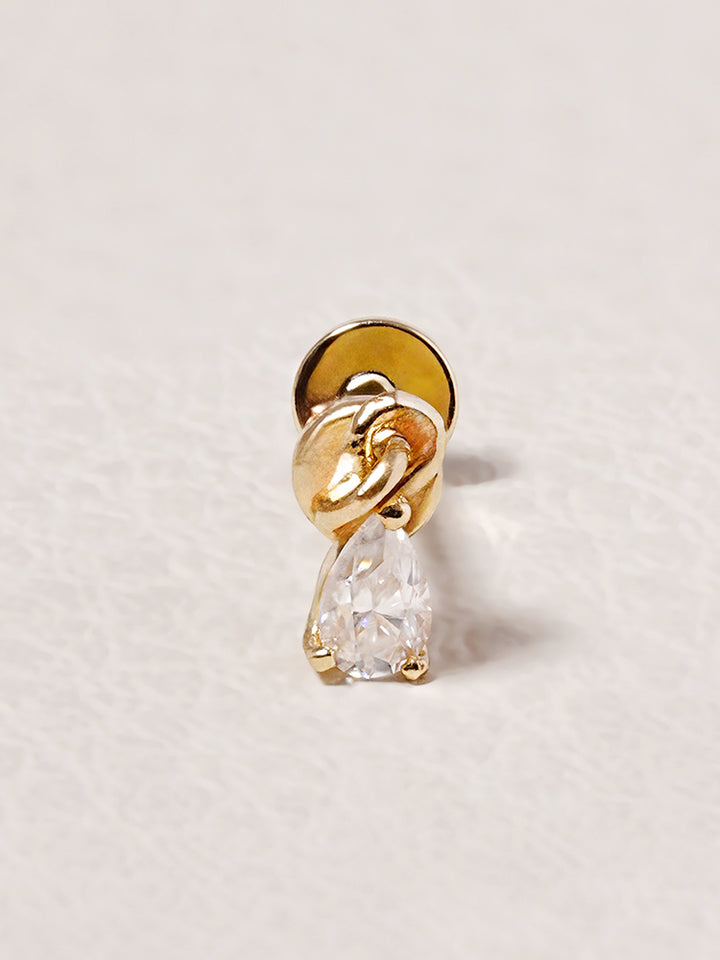 14K Solid Gold Moissanite Dia Teardrop Drop Internally Threaded Labret Piercing 20G