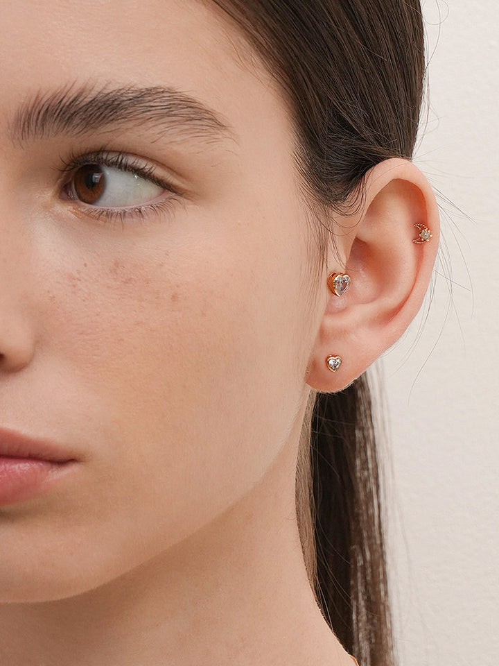 14K Gold Moon Rough Cartilage Earring 18G