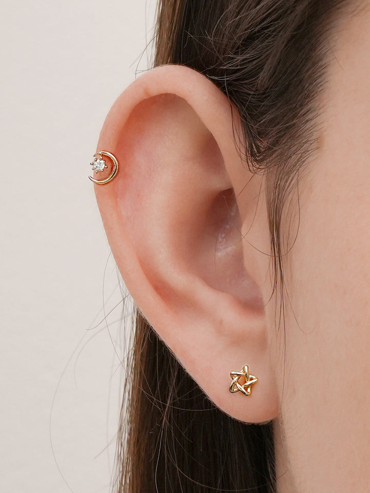 14K Gold Moon Light Star Cartilage Earring 18G16G