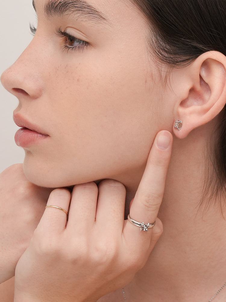 14K 18K Solid Gold Platinum Frame Diamond Stud Earring