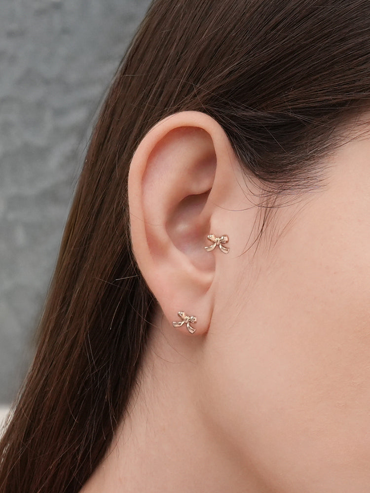 14K Solid Gold Ribbon Shape Cartilage Earring 18G16G