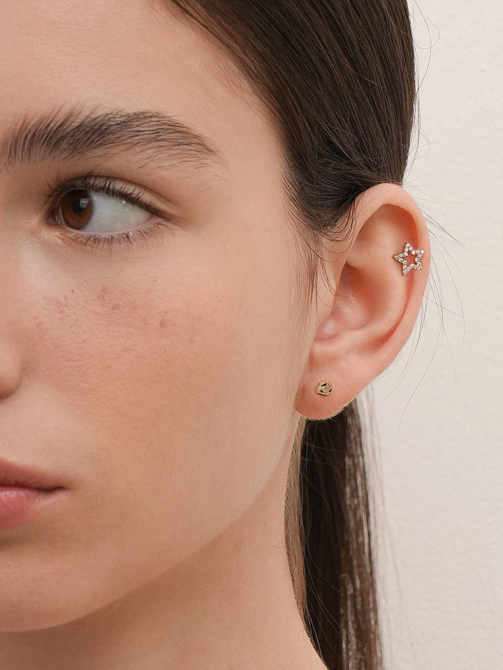 14K Gold Rough Disc Cartilage Earring 18G