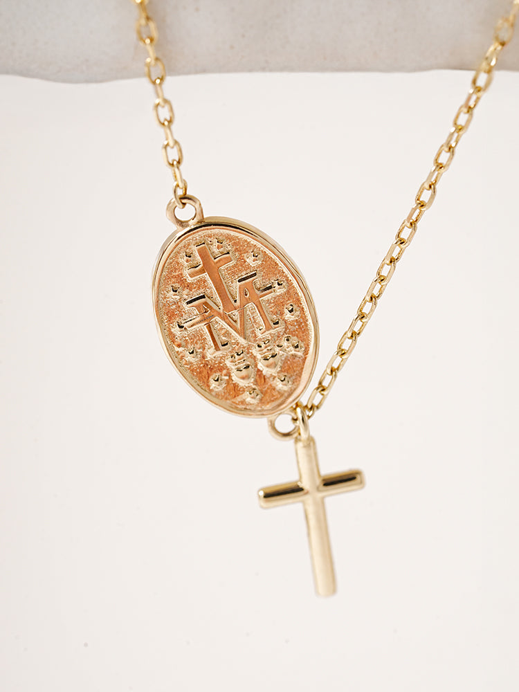 14K Saint Drop Cross Bracelet
