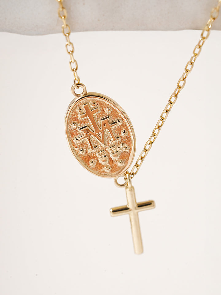 14K Saint Drop Cross Bracelet