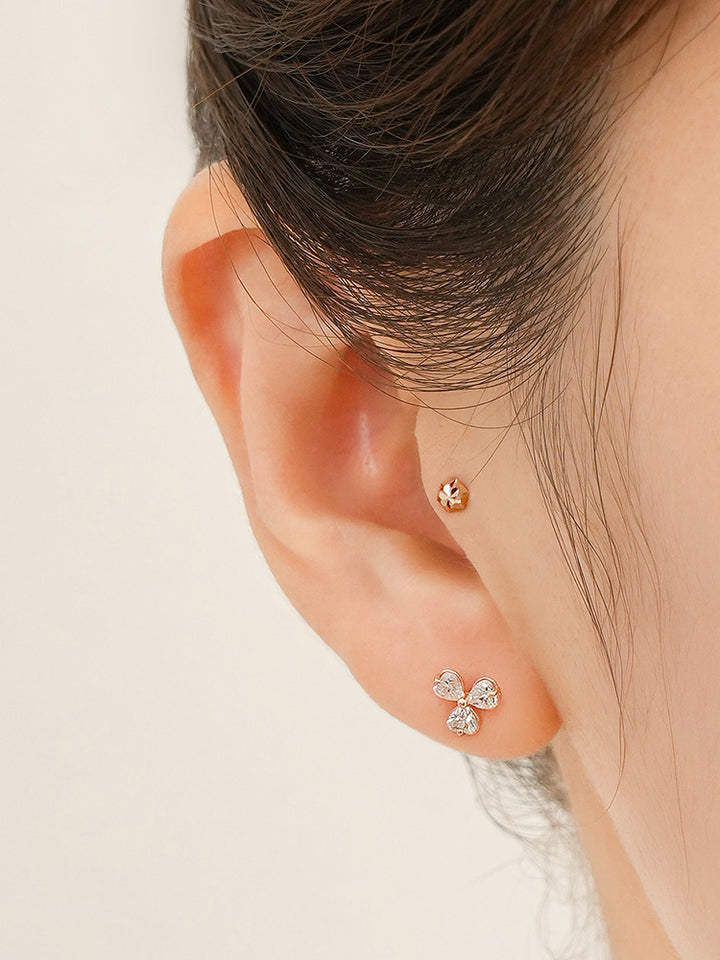 14K Solid Gold Shining Hexagonal Cutting Cartilage Earring 20G