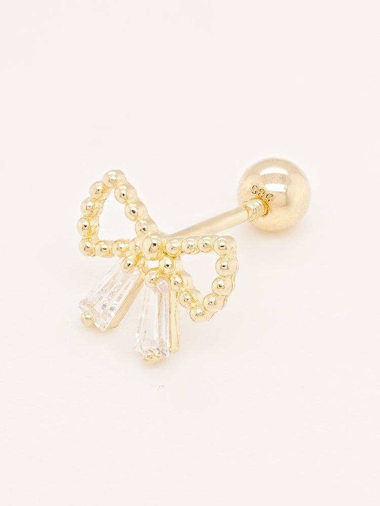 14K Solid Gold Shining Ribbon Knot Cartilage Earring 20G