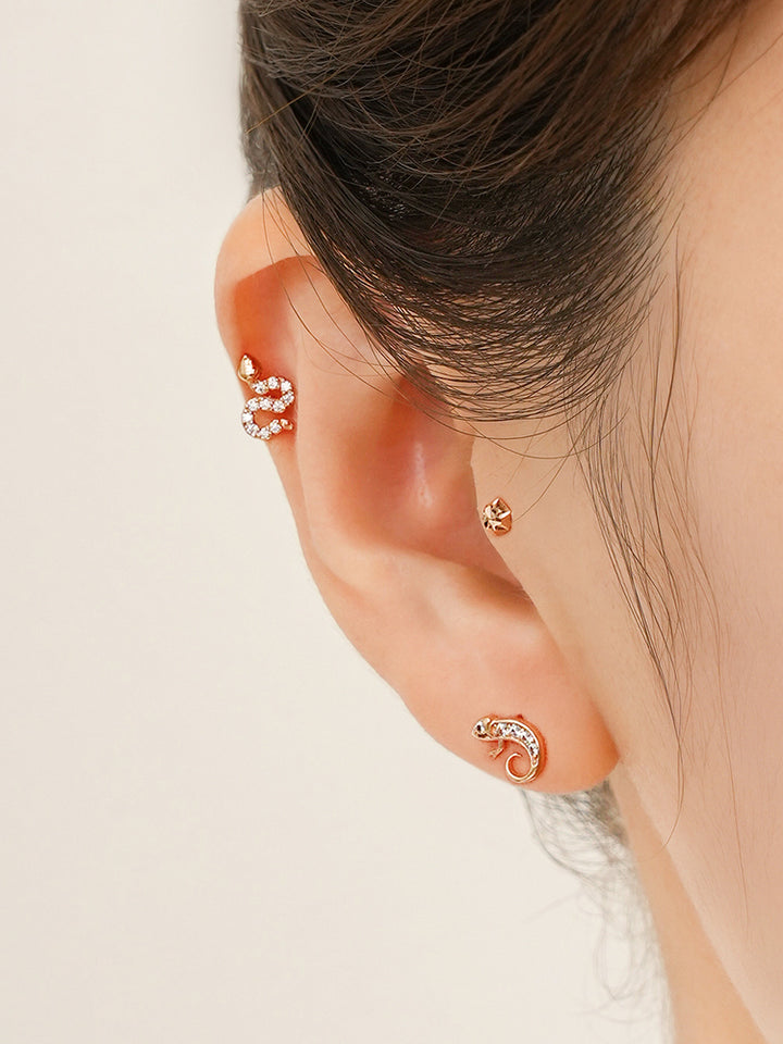 14K Solid Gold Bling Snake Cubic Cartilage Earring 20G