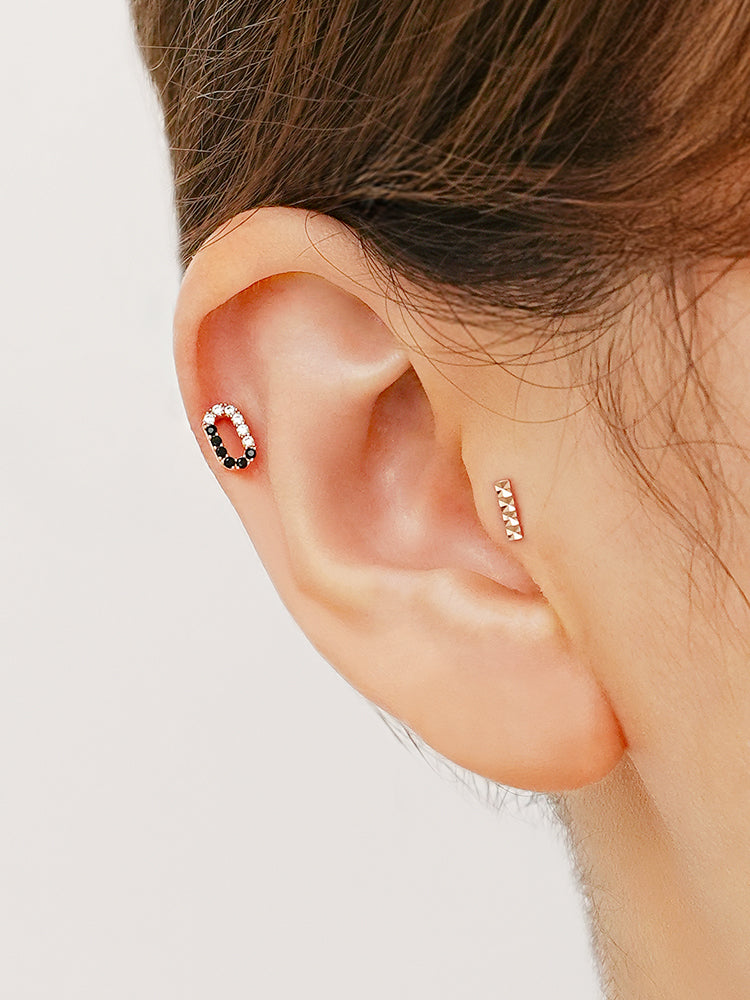 14K Solid Gold Shining Stick Bar Cartilage Earring 20G