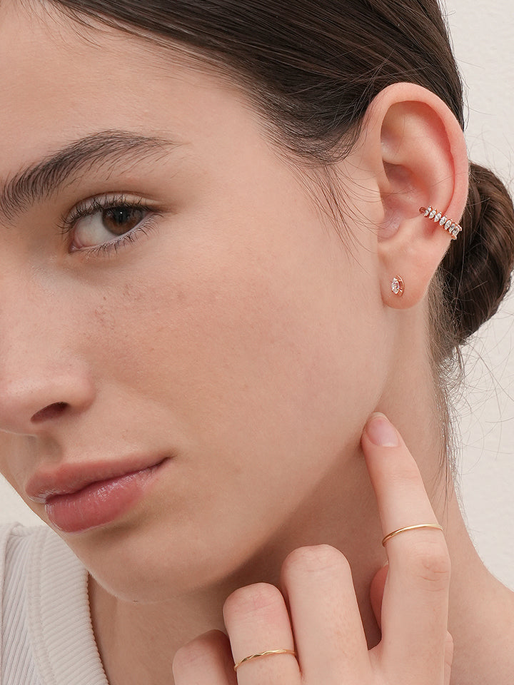 14K Solid Gold Snowflake Silhouette Crystal Cartilage Earring 18G16G