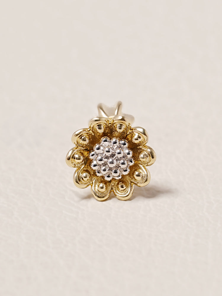 14K Solid Gold Sunflower Bloom Cartilage Earring 18G16G