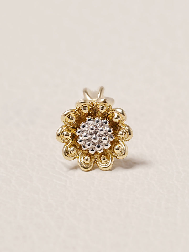 14K Solid Gold Sunflower Bloom Cartilage Earring 18G16G