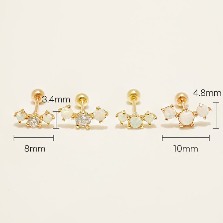 14K Solid Gold Triple Opal Cubic Cartilage Earring 20G18G16G