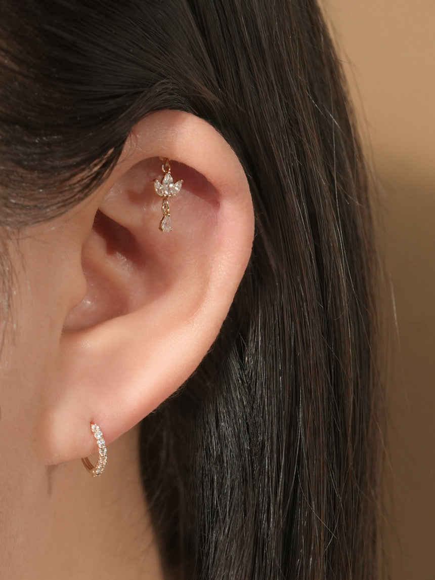 14K Gold Daily CZ Cartilage Hoop Earring