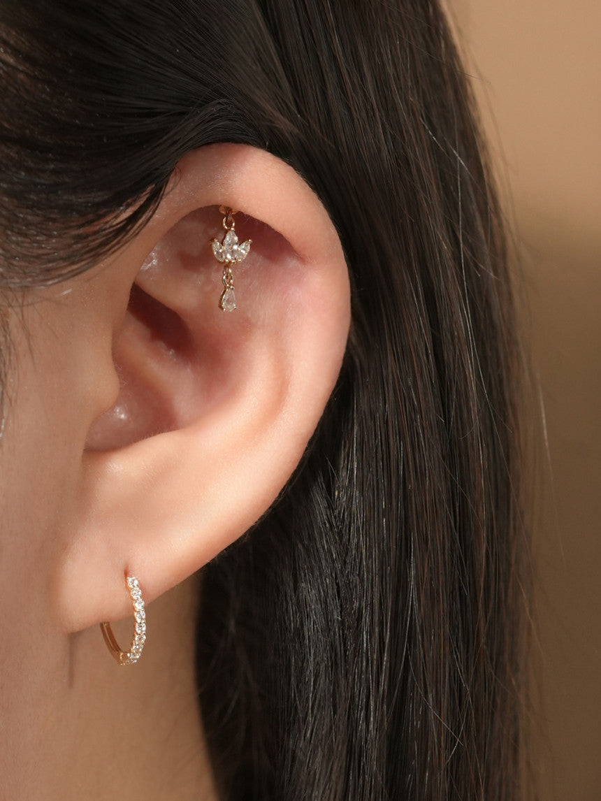 14K Gold Daily CZ Cartilage Hoop Earring