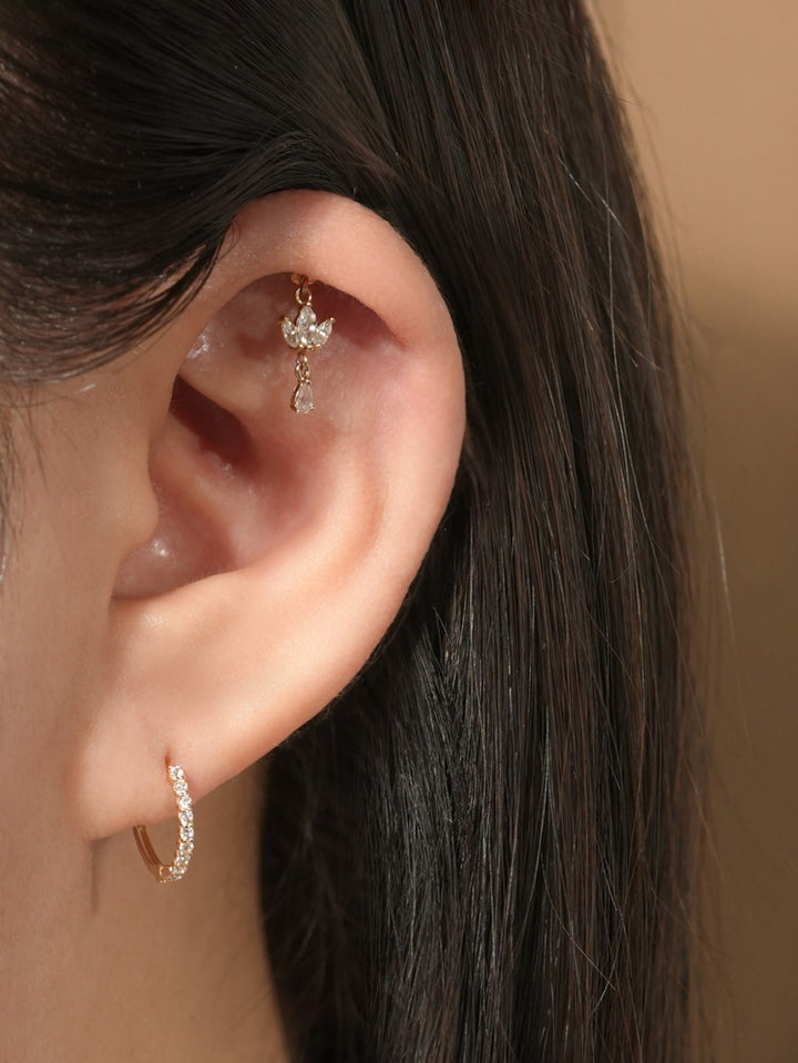 14K Gold Daily CZ Cartilage Hoop Earring