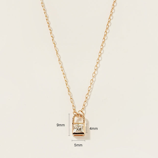 14K 18K Gold Crystal Lock Necklace