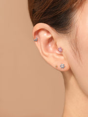 14K Gold Moissanite Block Heart Cartilage Earring 20G18G16G
