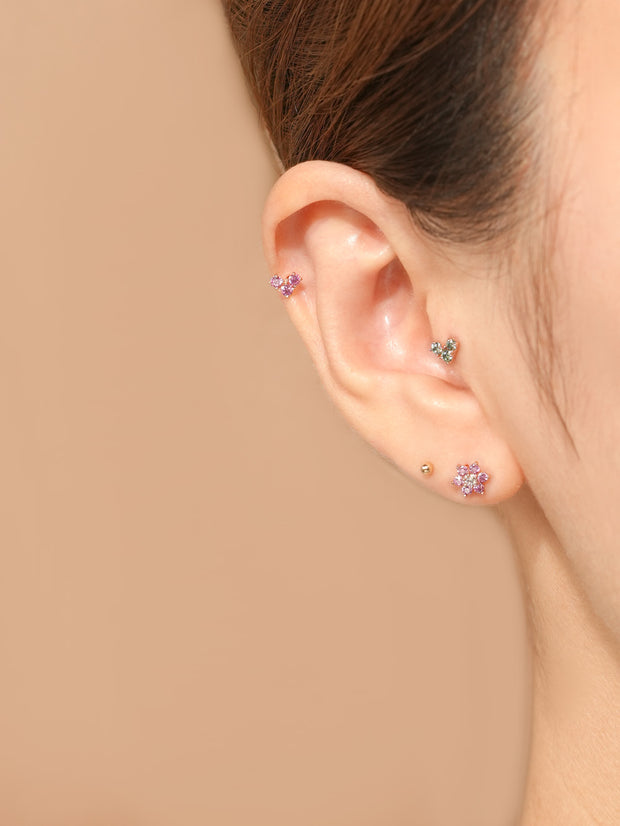 14K Gold Moissanite Colored Lovely Flower Cartilage Earring 20G18G16G