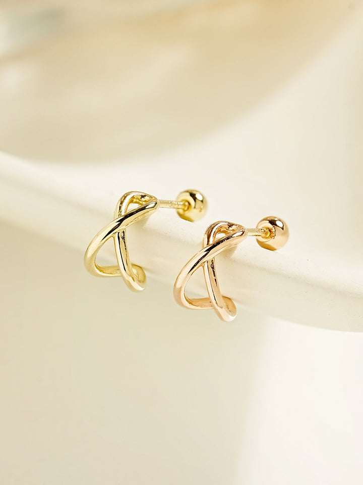 14K Gold Roundy Cross Ring Cartilage Earring 20G18G16G