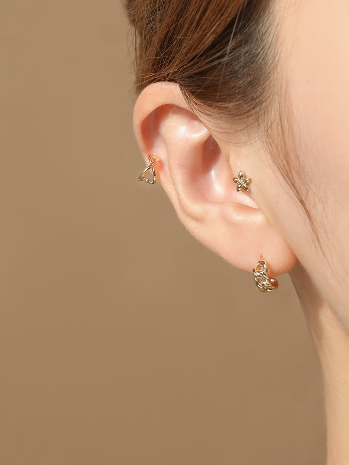 14K Gold Roundy Cross Ring Cartilage Earring 20G18G16G