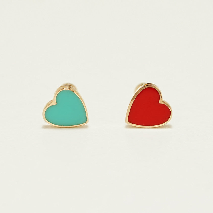 14K Solid Gold Enamel Heart Cartilage Earring 20G18G16G