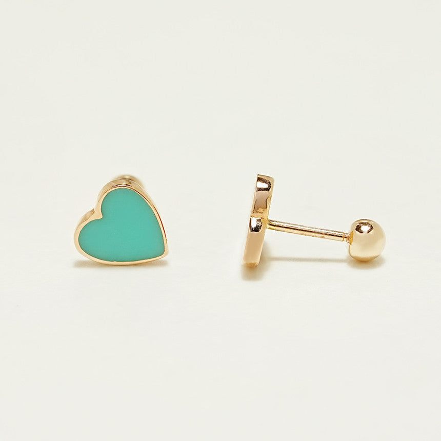 14K Solid Gold Enamel Heart Cartilage Earring 20G18G16G