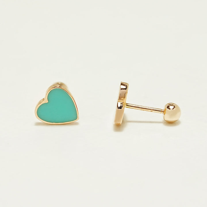 14K Solid Gold Enamel Heart Cartilage Earring 20G18G16G