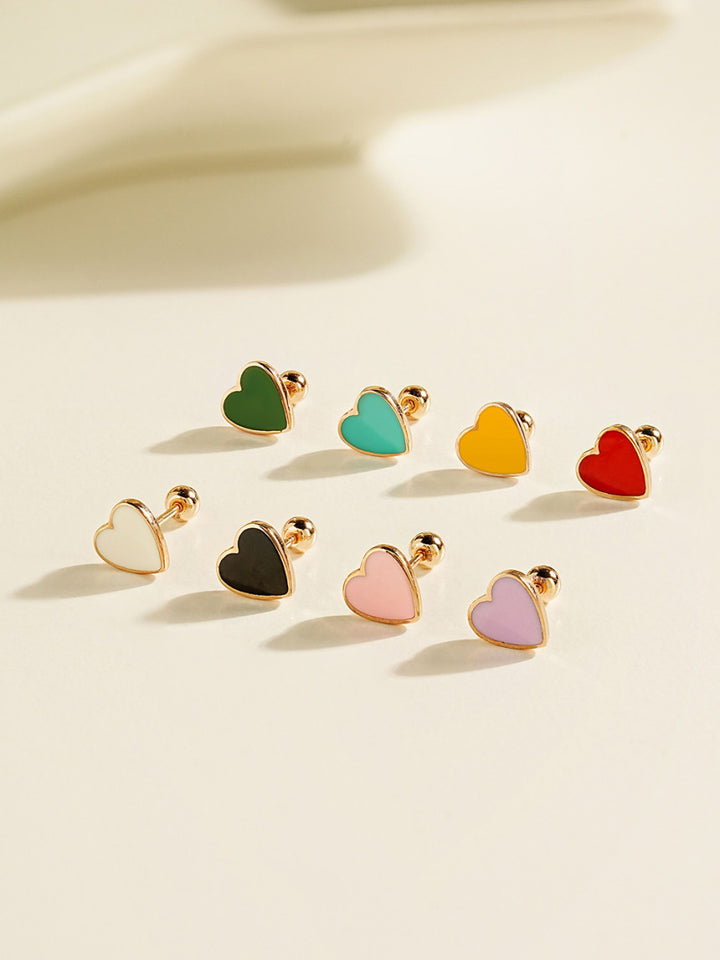 14K Solid Gold Enamel Heart Cartilage Earring 20G18G16G