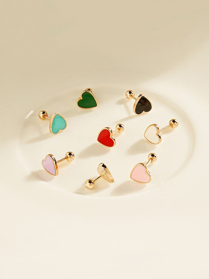 14K Solid Gold Enamel Heart Cartilage Earring 20G18G16G