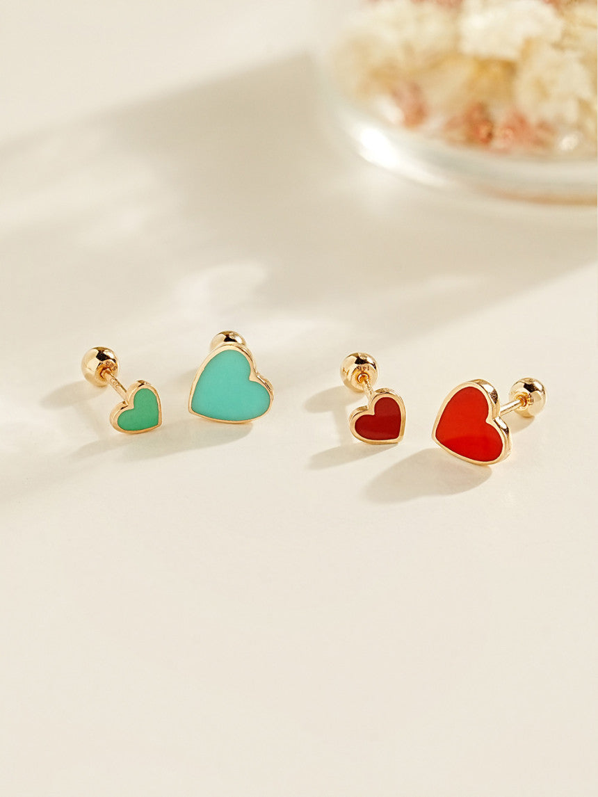 14K Solid Gold Enamel Heart Cartilage Earring 20G18G16G