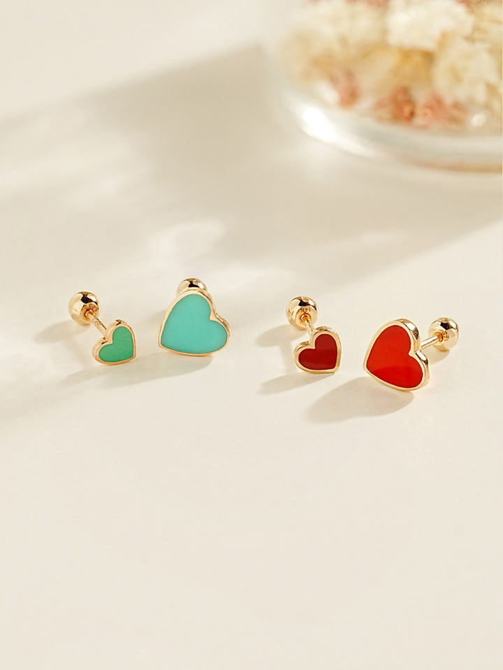 14K Solid Gold Enamel Heart Cartilage Earring 20G18G16G