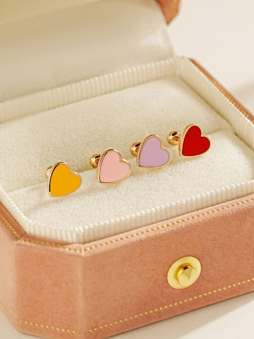 14K Solid Gold Enamel Heart Cartilage Earring 20G18G16G