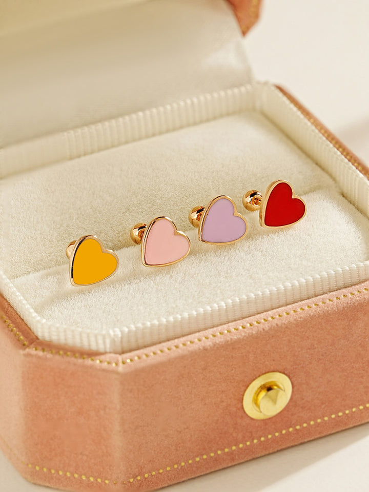14K Solid Gold Enamel Heart Cartilage Earring 20G18G16G